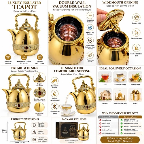 Luxury insulated teapot - luxury, double